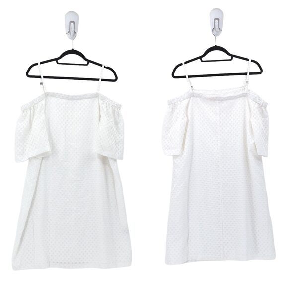Calvin Klein Women 14 Dress White Cold Off Shoulder Eyelet Polyester - Picture 1 of 9